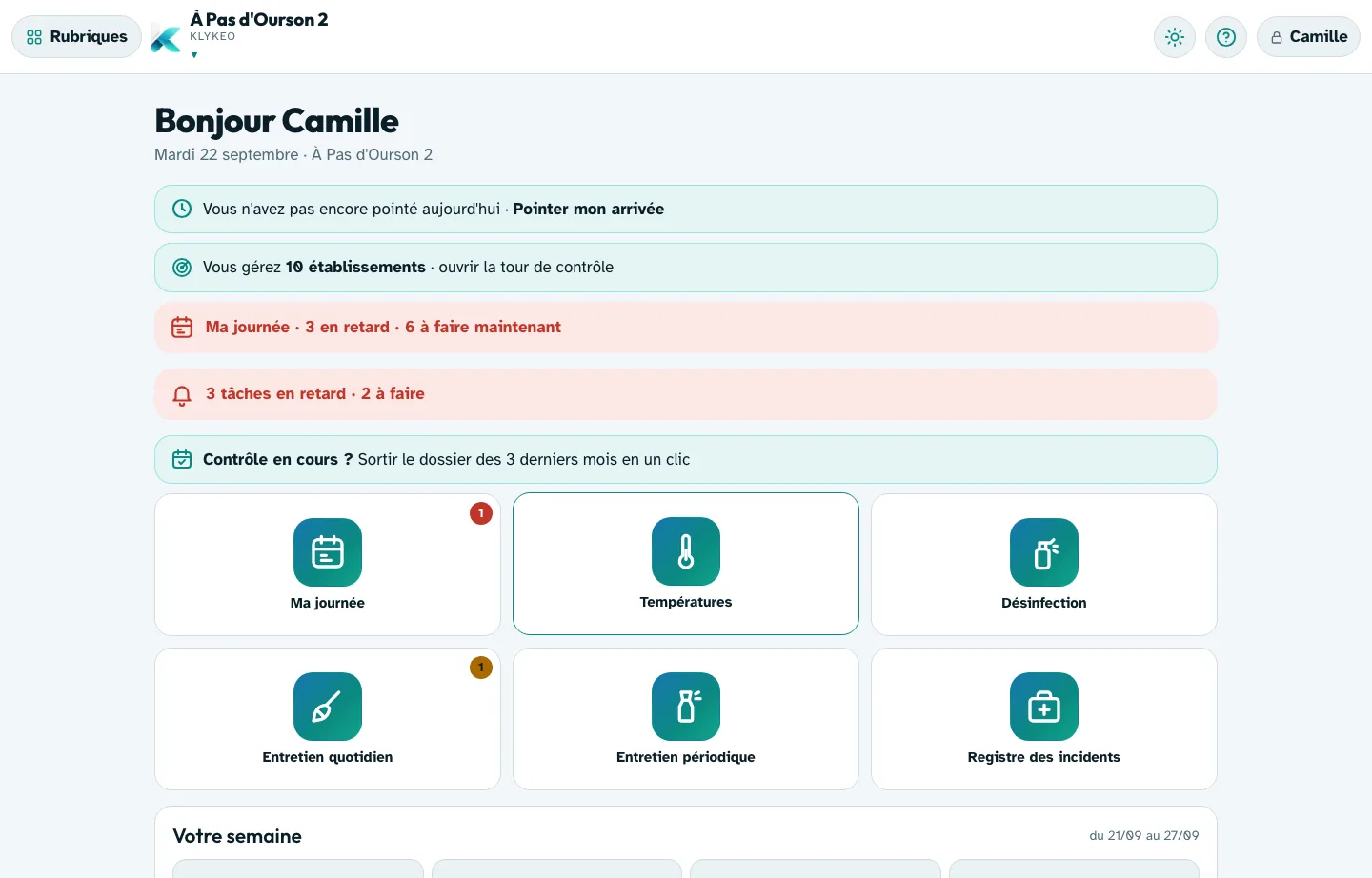 Accueil d'une micro-crèche : désinfection, entretien quotidien, températures et registre des incidents.